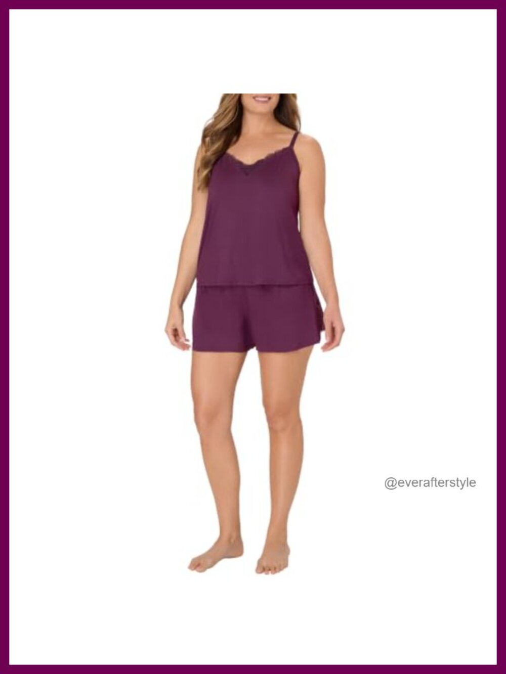Women's Rayon Spandex Cami & Shorts Pajama Set Lace Trim Relaxed Fit